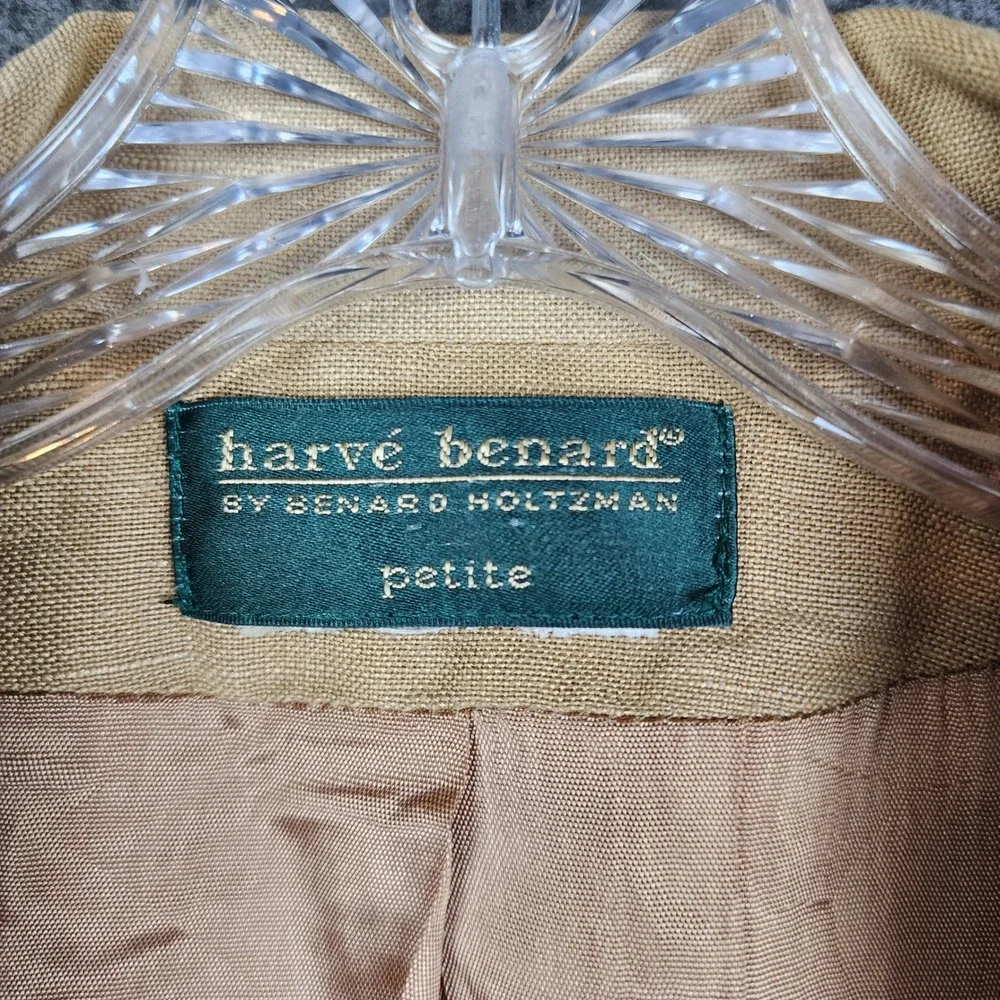 Harve Benard‎ Blazer Women Petite Tan Double Breasted Vintage Professional 80s